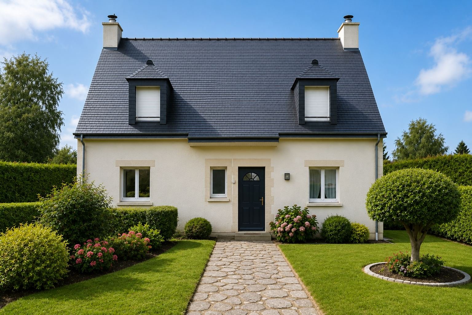 Maison avec toiture et façade entretenues par STEED Solutions Extérieures